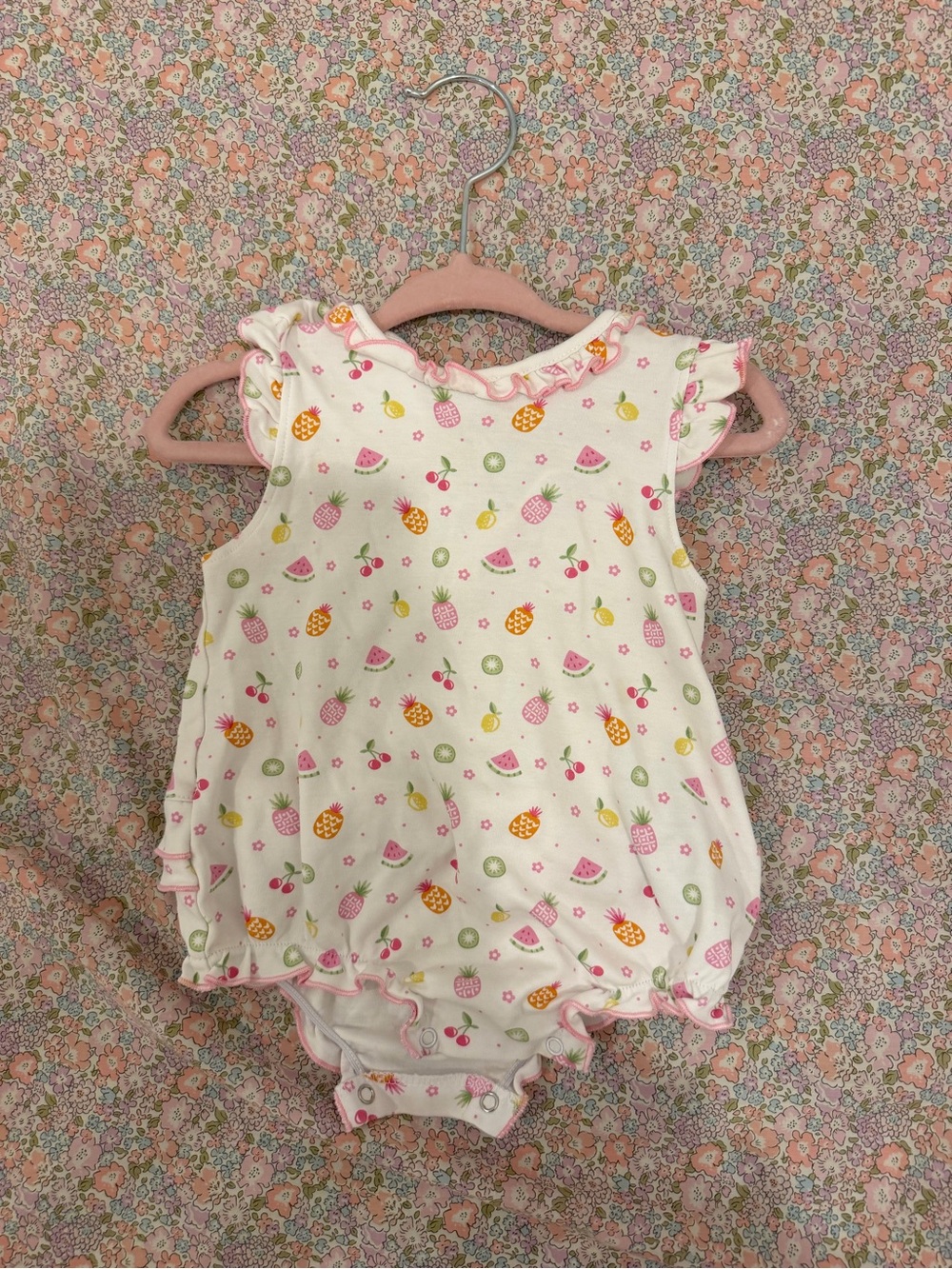Kissy Kissy White Baby Romper with Pink, Yellow & Green Fruit Print